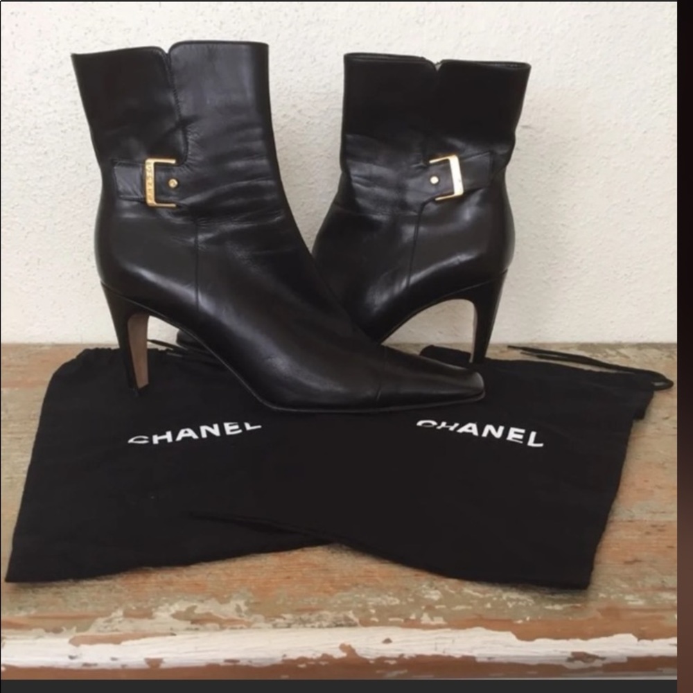 CHANEL BOOTIES with gold hardware in EUC